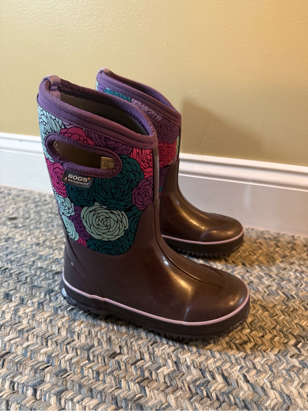 Bogs Kids Purple Boots with Purple and Teal Floral Top
